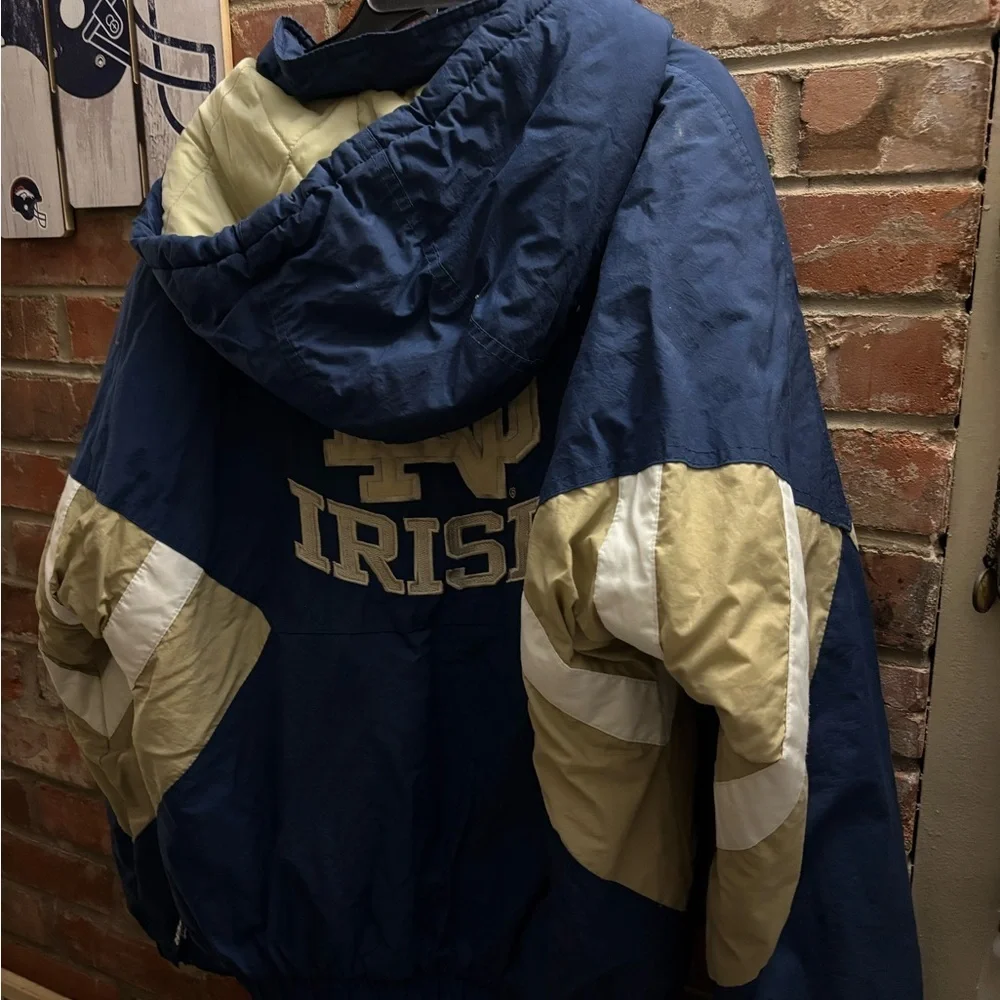 Vintage Notre Dame Fighting Irish Jacket Mens Medium Blue NCAA Starter 90s *FLAW